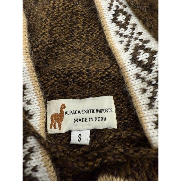 Alpaca Exotic Imports Sweater Brown Black Fair Isle Wool Tunic Small - Picture 6 of 6